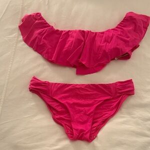 Trina Turk Hot Pink Ruffle Off-Shoulder Bikini Set